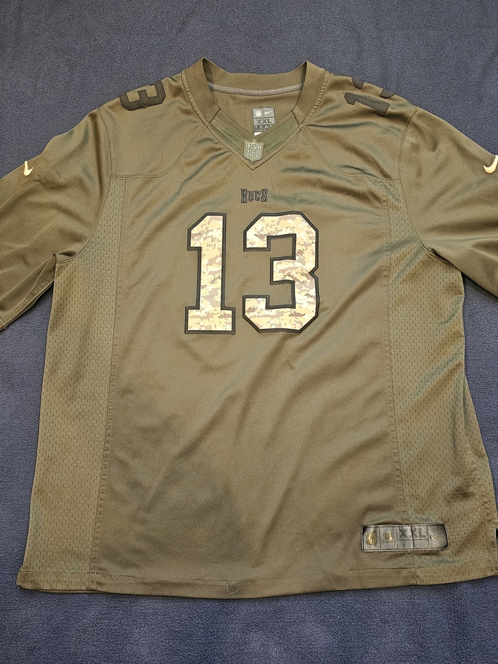 Nike Men’s Buccaneers #13 Mike Evans Olive Green Military Football Jersey